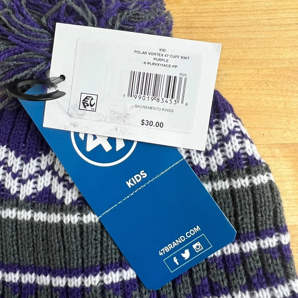 Sacramento Kings '47 Brand Beanie Polar Vortex Cuff Knit Kids Size Purple New